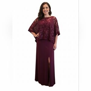 Oleg Cassini Jersey Evening Gown With Sequin Overlay Cape Size 16W New W/tags